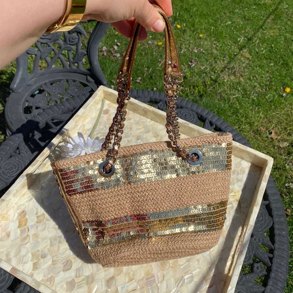 Kate Spade gold sequin & natural small shoulder bag with gold leather - Picture 3 of 15